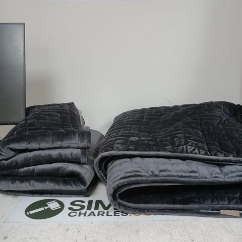 K BY KELLY HOPPEN VELVET REVERSIBLE FILLED DARK GREY BEDSPREAD AND DECORATIVE PILLOW CASES FOR BEDROOM