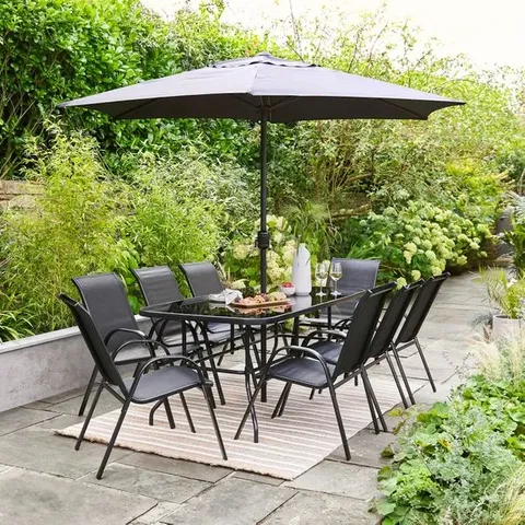 BOXED DUNELM 10 PIECE RECTANGULAR GARDEN DINING SET (3 BOXES)
