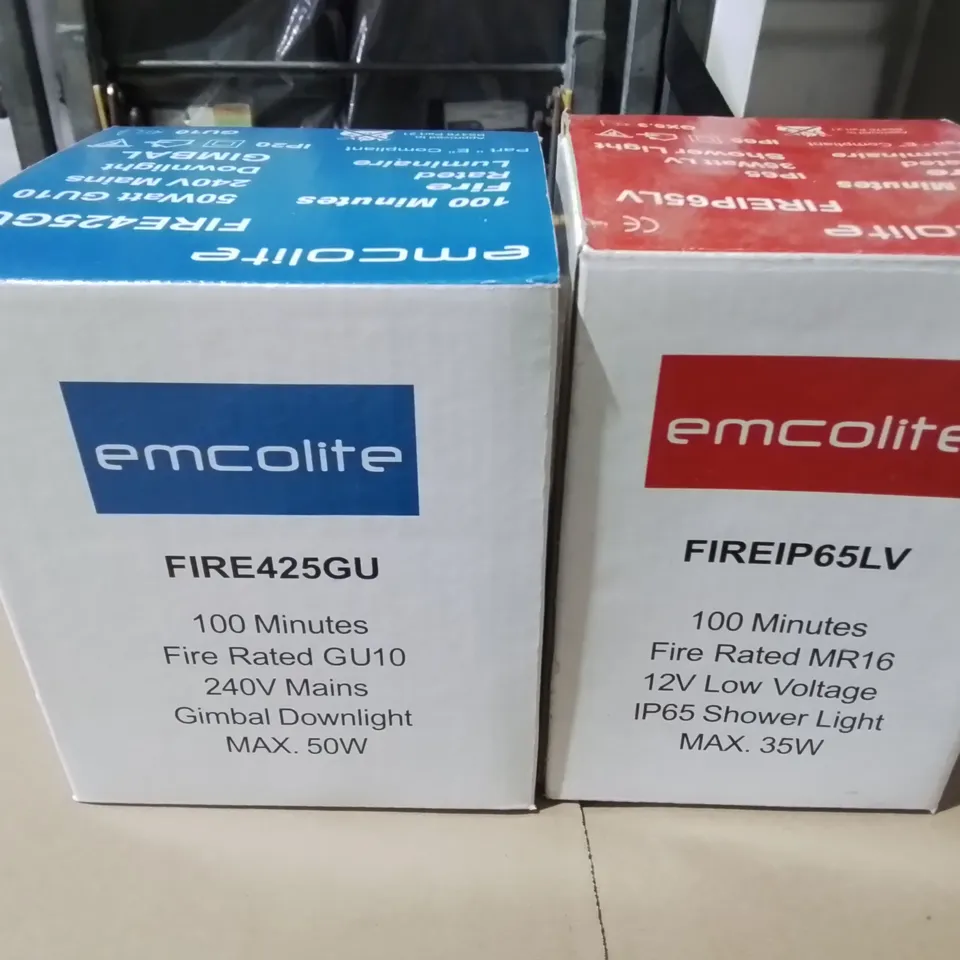 PALLET CONTAINING 23 MULTIPACK BOXES OF EMCOLITE DOWNLIGHTS TO INCLUDE FIRE RATED SHOWER AND GIMBAL DOWNLIGHTS