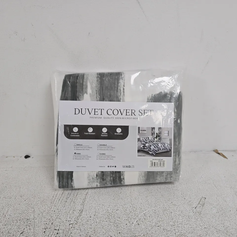DUVET COVER SET KING SIZE STRIPED GREY