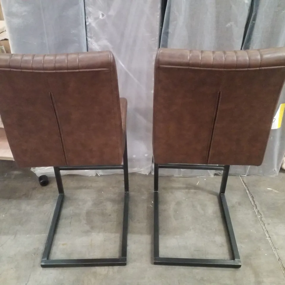 SET OF 2 BROWN FAUX LEATHER BAR STOOLS