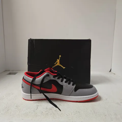 AIR JORDAN 1 LOW SNEAKERS – BLACK/FIRE RED/CEMENT GREY, UK 11 (EU 46)