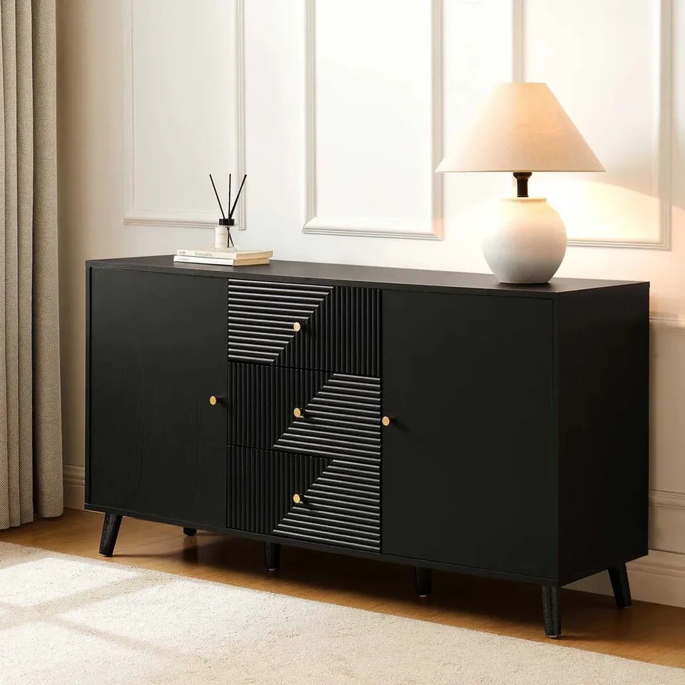 BOXED DUSK DORA LARGE SIDEBOARD WITH DRAWERS - BLACK (1 BOX)