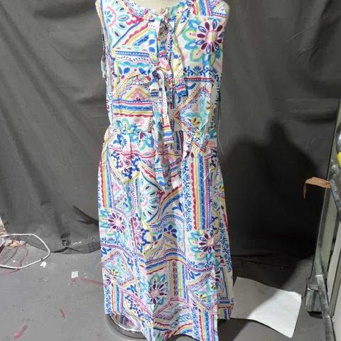 TILE BOW MIDI DRESS BY ROMAN – WOMEN'S PRINTED SLEEVELESS MIDI DRESS