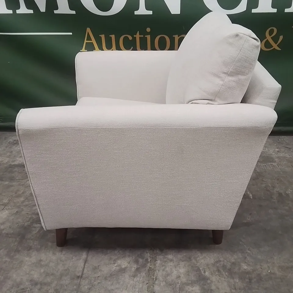 QUALITY DESIGNER EX SHOWROOM FABRIC UPHOLSTERED ARMCHAIR - NATURAL 