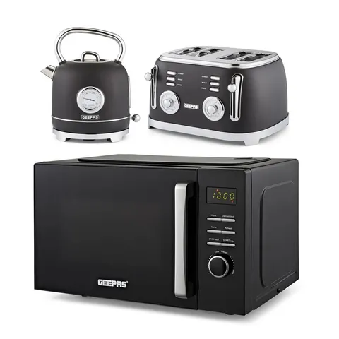 BOXED GEEPAS 23L DIGITAL MICROWAVE OVEN, 1.7L KETTLE & 4 SLICE TOASTER (1 BOX)