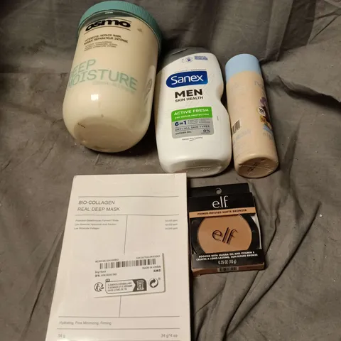 APPROXIMATELY 20 ASSORTED COSMETIC ITEMS TO INCLUDE SANEX MEN, OSMO 1200ML DEEP MOISTURE, REAL DEEP MASK, NIGHTTIME OIL, ELF ETC