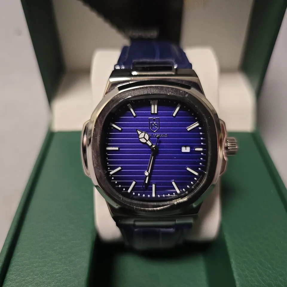 FRANK SCHMIDT WATCH – TEXTURED DIAL WITH DATE – LEATHER STRAP – GIFT BOX