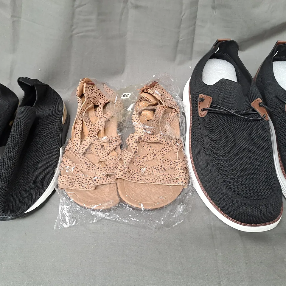 BOX OF APPROXIMATELY 15 ASSORTED PAIRS OF SHOES AND FOOTWEAR ITEMS IN VARIOUS STYLES, COLOURS, AND SIZES