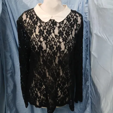 DKNY LACE DRESS WITH WHITE COLLAR β BLACK, UK SIZE L