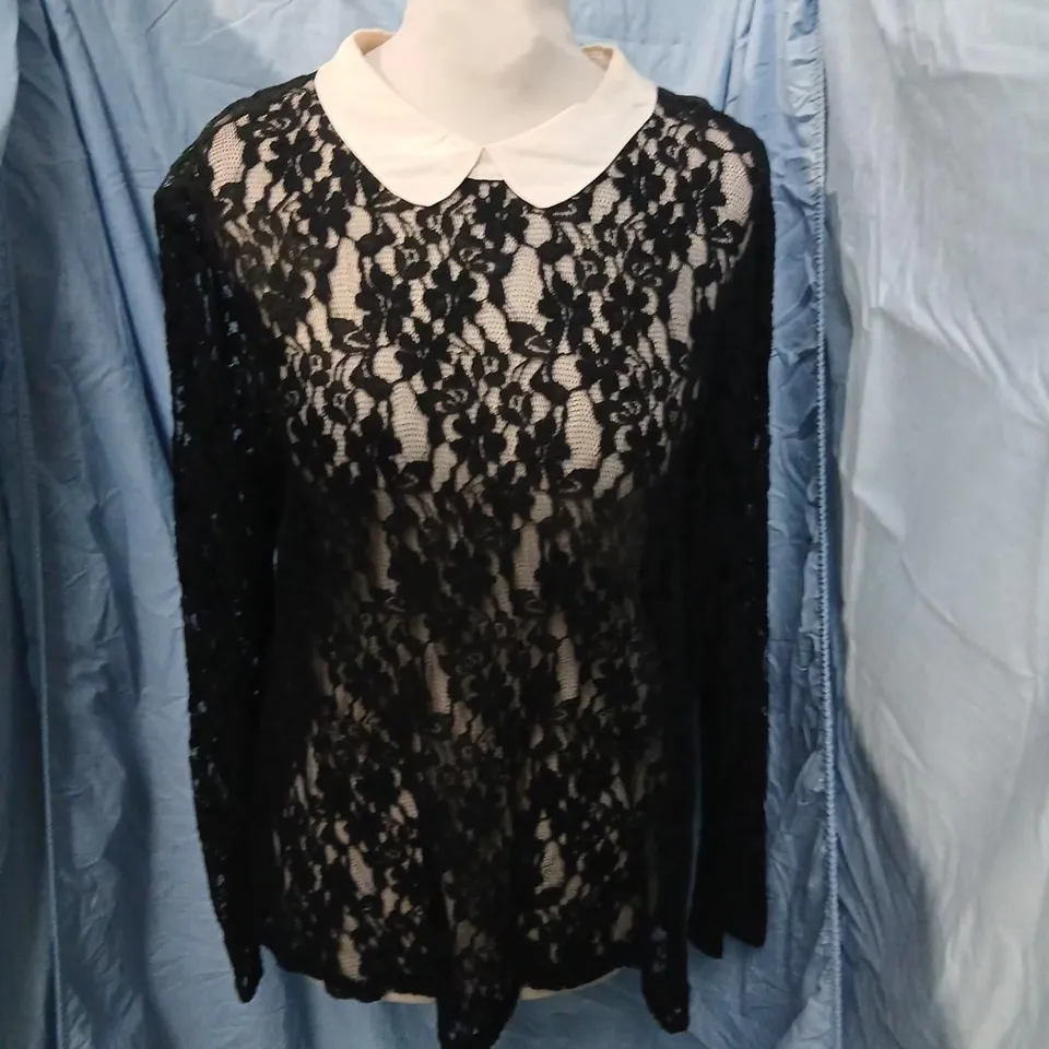 DKNY LACE DRESS WITH WHITE COLLAR – BLACK, UK SIZE L