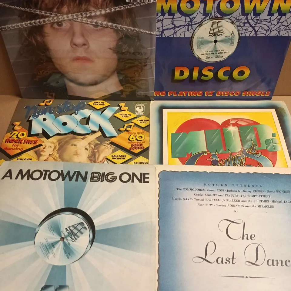 APPROXIMATELY 10 ASSORTED MUSIC VINYLS TO INCLUDE MOWTOWN DISCO, NON-STOP ROCK, ETC