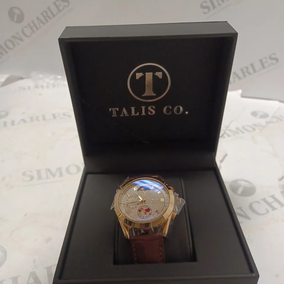 MENS TALIS CO 7120 CHRONOGRAPH WATCH – MOON PHASE MOVEMENT – GENUINE LEATHER STRAP