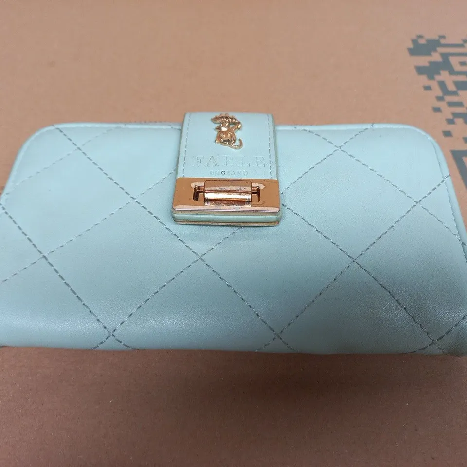 FABLE LIGHT BLUE QUILTED LEATHER WALLET WITH GOLD CLASP