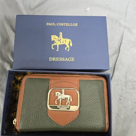 PAUL COSTELLOE DRESSAGE LEATHER WALLET – GREEN WITH BROWN TRIM 