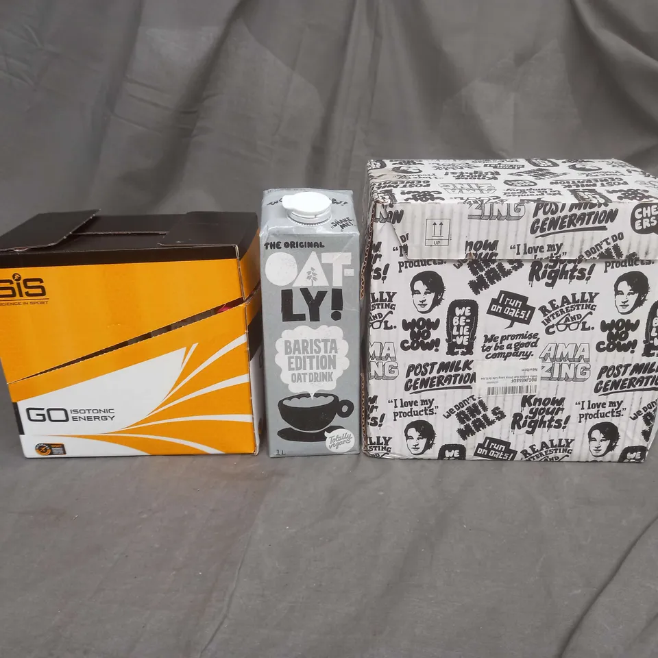 APPROXIMATELY 2 ASSORTED FOOD AND DRINK ITEMS TO INCLUDE ISOTONIC ENERGY AND OAT MILK - COLLECTION ONLY