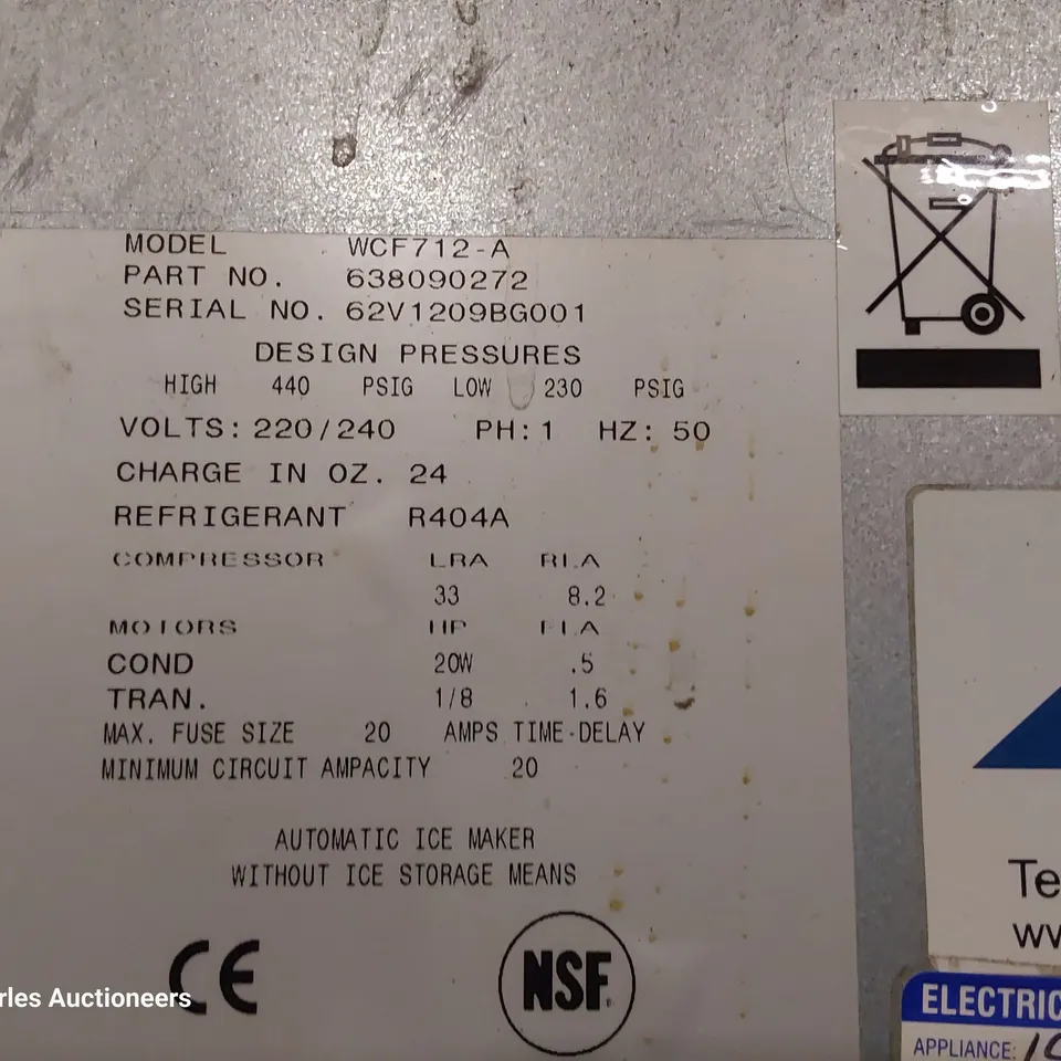 FOLLETT COMMERCIAL ICE MACHINE ON STAND WITH ICE TROLLEY 