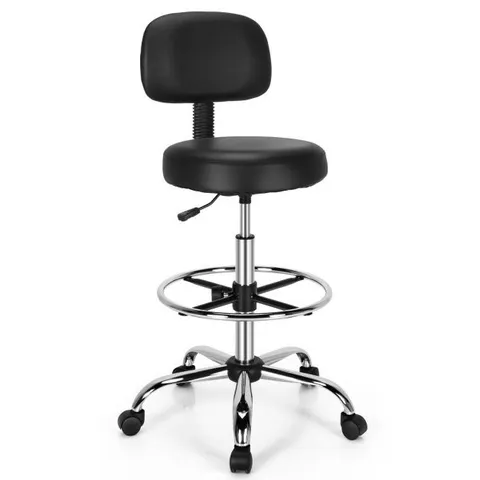 BOXED COSTWAY ERGONOMIC DRAFTING CHAIR FAUX LEATHER UPHOLSTERED ROLLING STOOL W/ BACKREST