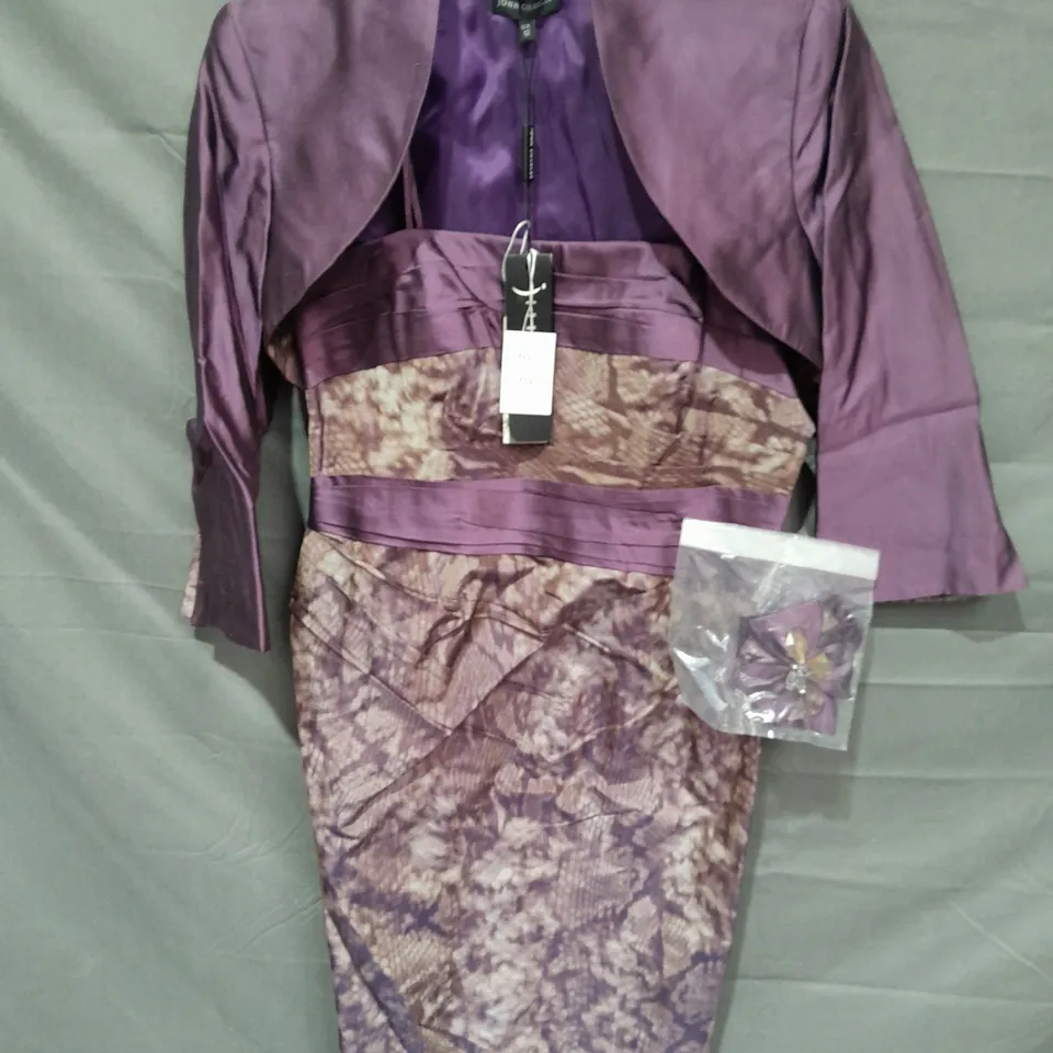 JOHN CHARLES PATTERENED PURPLE DRESS AND JACKET SET - UK 12