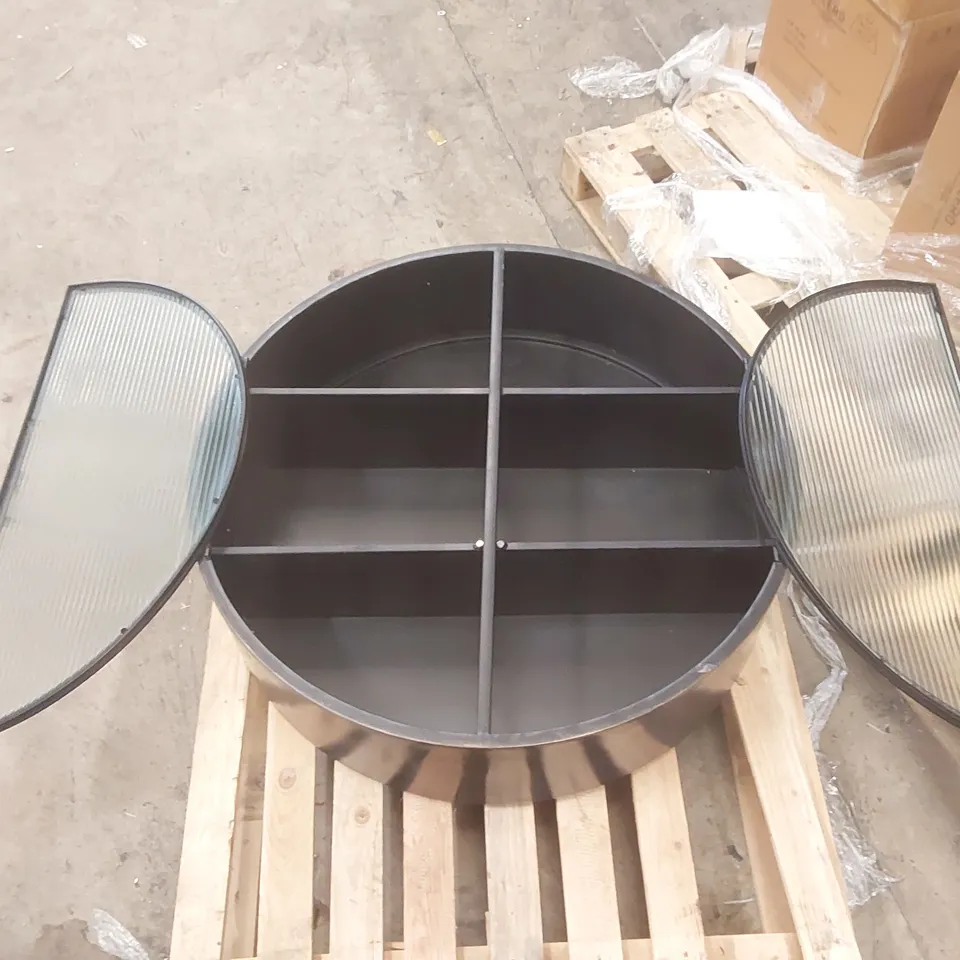 DESIGNER ROUND METAL WALL CABINET WITH GLASS DOORS