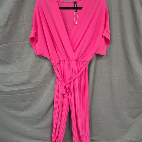 WOMEN'S PINK WRAP JUMPSUIT WITH TIE-WAIST – BELTED ONE-PIECE - SIZE UNSPECIFIED