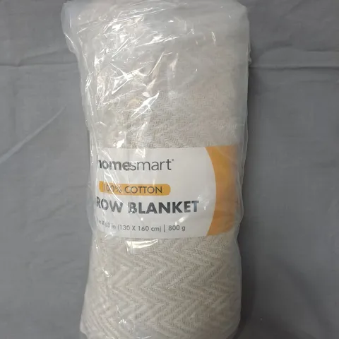HOMESMART THROW BLANKET 100% COTTON - WHITE - SIZE 130CM X 160CM