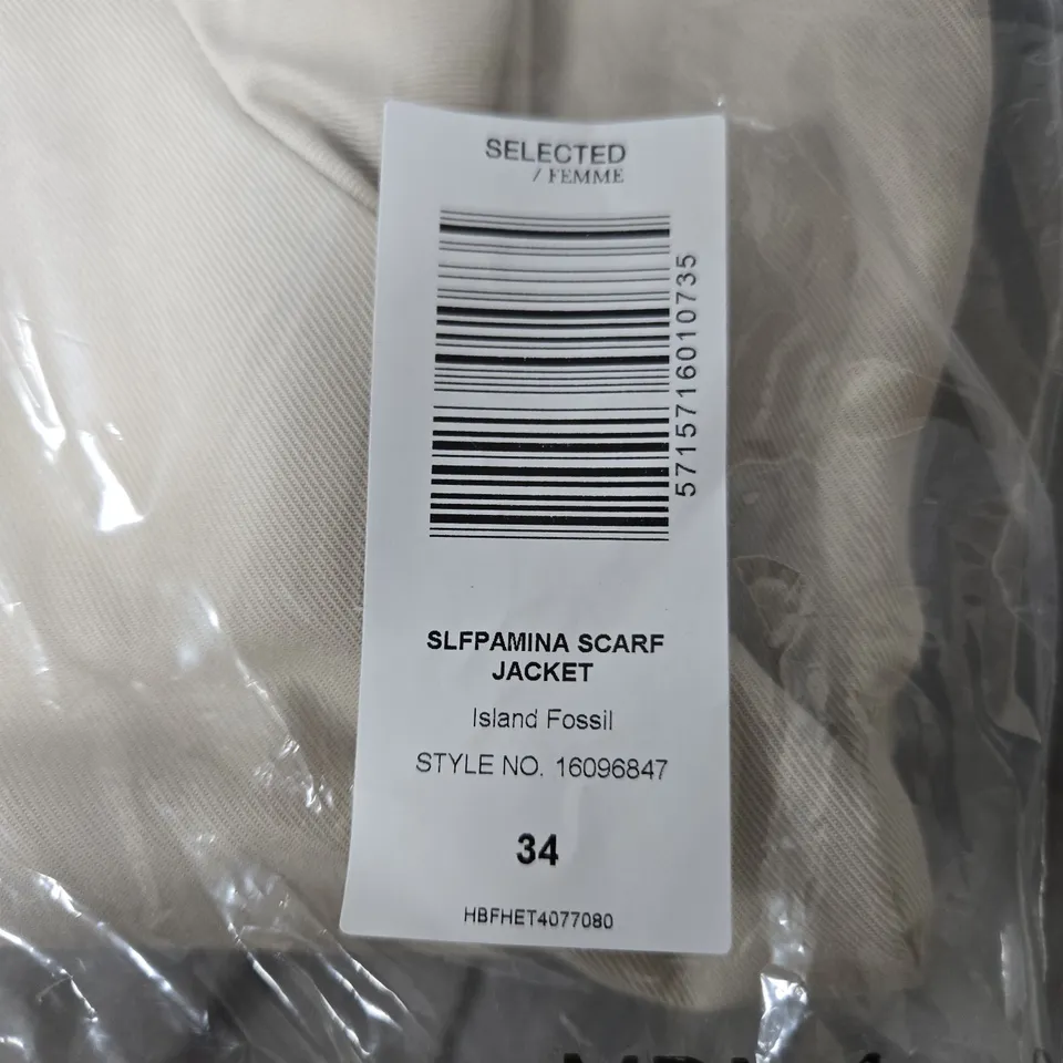 BAGGED SELECTED FEMME SCARF JACKET – BEIGE, UK 6 (EU 34)