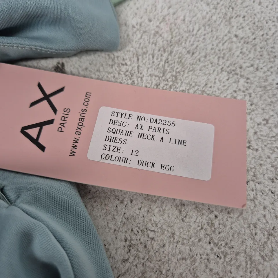 AX PARIS DRESS – SQUARE NECK A-LINE, DUCK EGG, UK 12