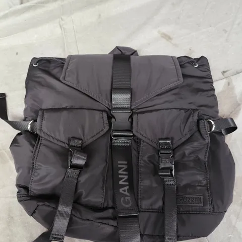 GANNI BLACK QUILTED NYLON SHOULDER BAG WITH STRAPS