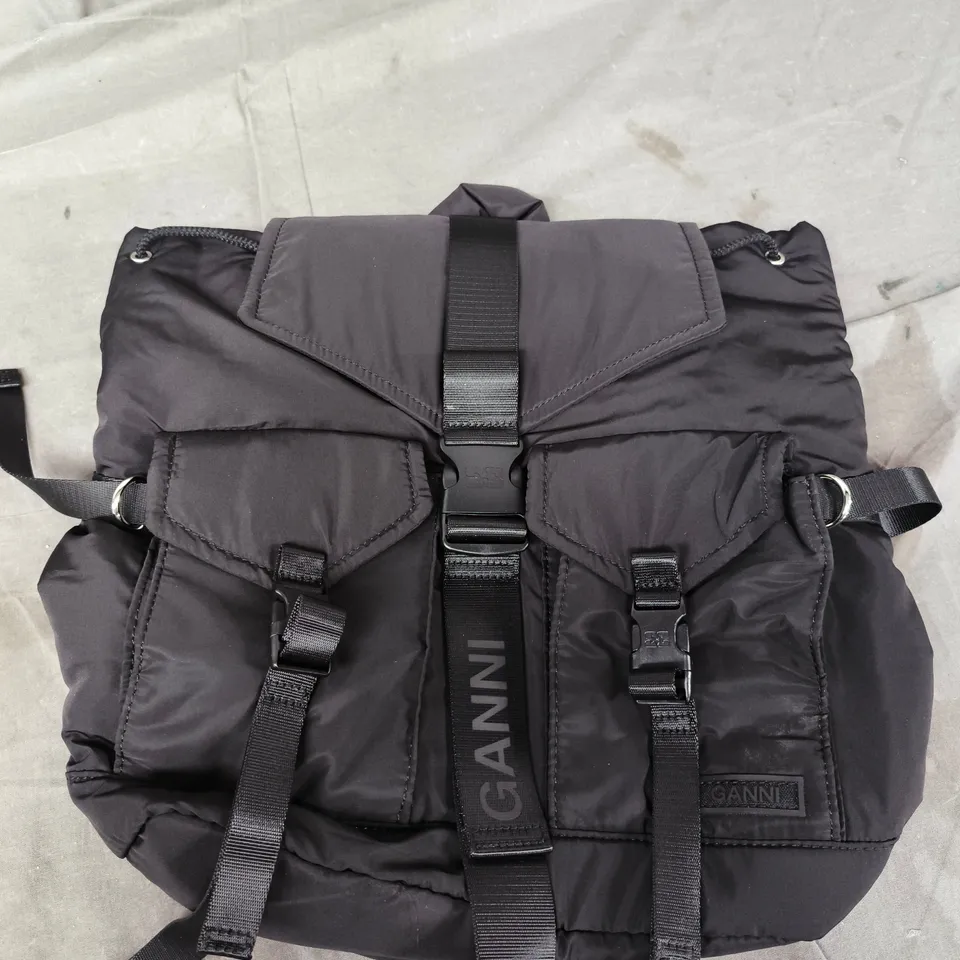 GANNI BLACK QUILTED NYLON SHOULDER BAG WITH STRAPS