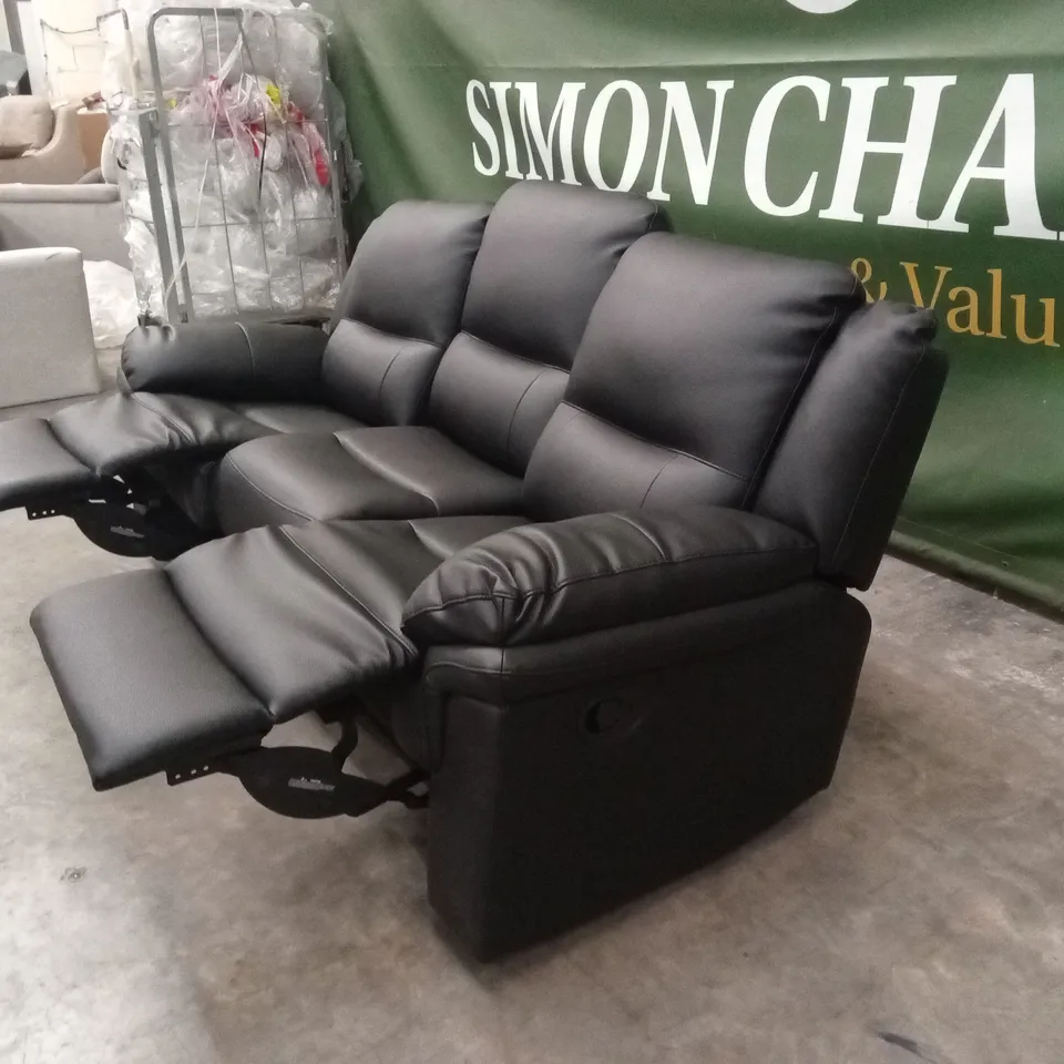 ALBION LUXURY FAUX LEATHER 3 SEATER HIGH BACK MANUAL RECLINER SOFA - BLACK RRP £619
