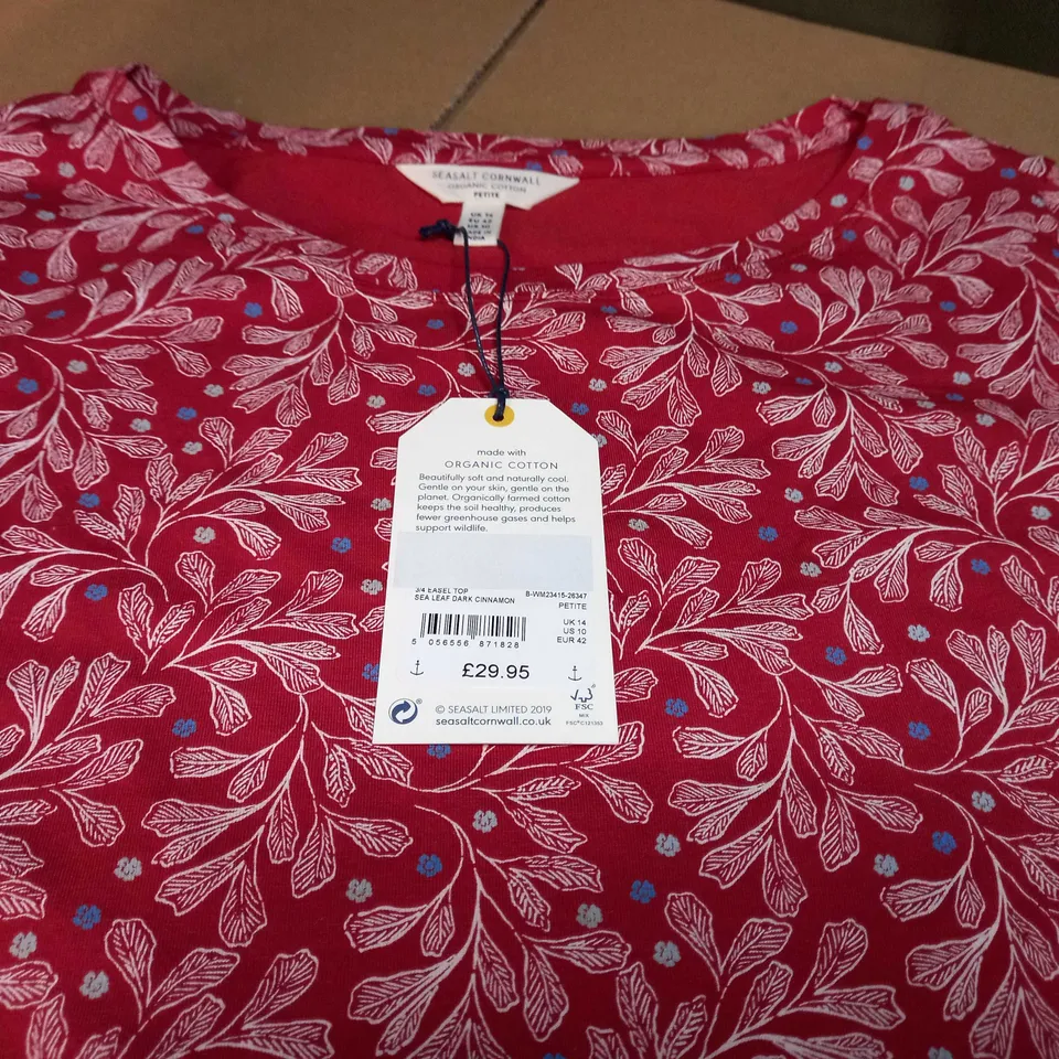 SEASALT RED/LEAF PRINT WOMENS TOP - SIZE 14