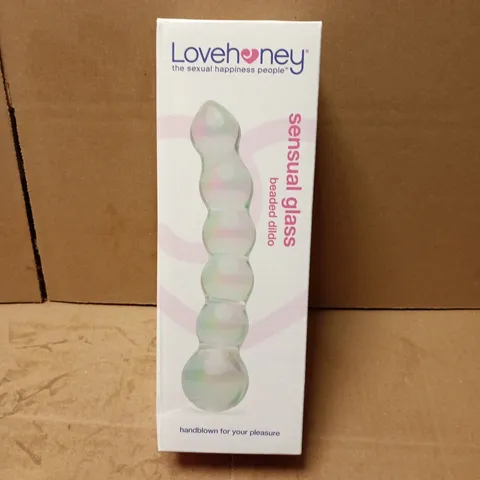 SEALED LOVEHONEY SENSUAL GLASS BEADED 7" CURVED DILDO 
