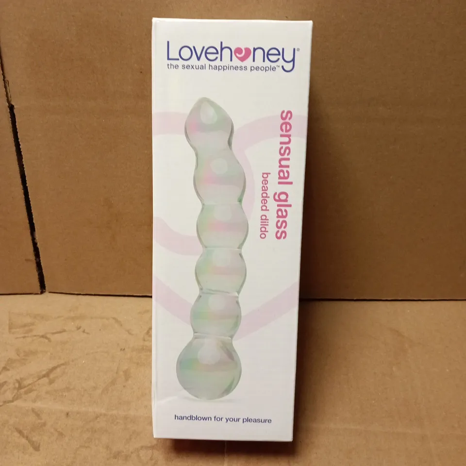 SEALED LOVEHONEY SENSUAL GLASS BEADED 7" CURVED DILDO 
