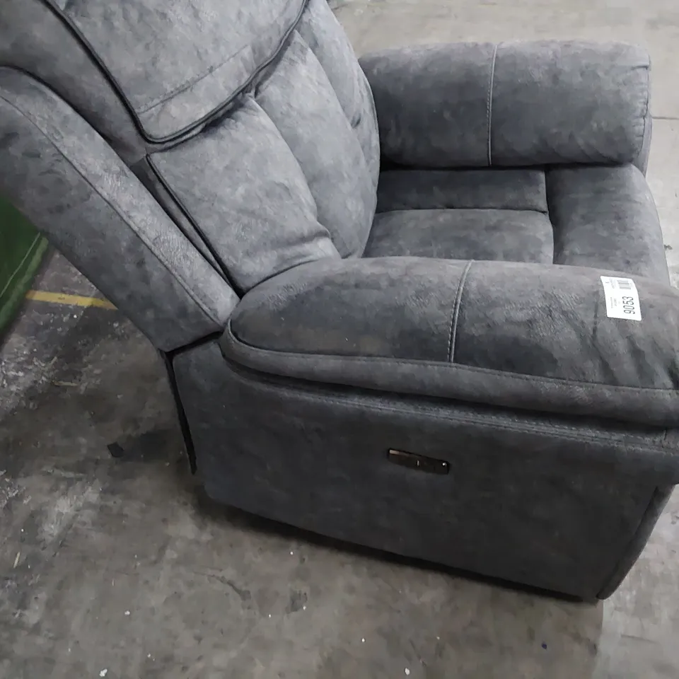 DESIGNER POWER RECLINING EASY CHAIR GREY MACAU FABRIC WITH BLACK PIPING 