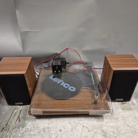 BOXED LENCO LS-100WD BELT DRIVE TURNTABLE WITH WOODEN SPEAKERS