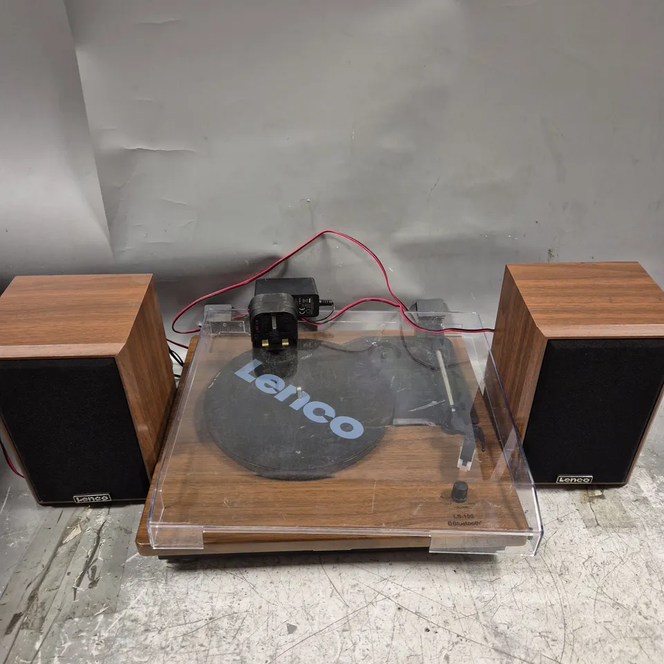 BOXED LENCO LS-100WD BELT DRIVE TURNTABLE WITH WOODEN SPEAKERS