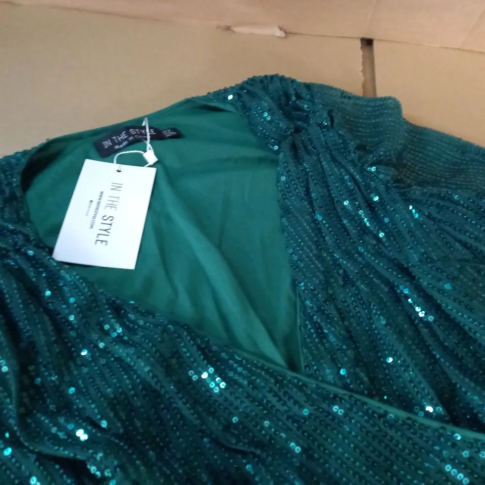 IN THE STYLE GREEN SEQUIN DRESS - UK 12