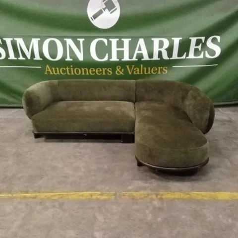 DANETTI FLORENCE OLIVE GREEN FABRIC WITH DARK WOOD RIGHT HAND FACING CHAISE SOFA