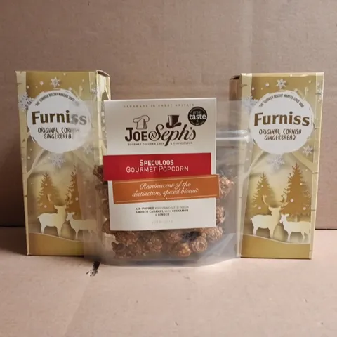 APPROXIMATELY 10 ASSORTED FOOD AND DRINK ITEMS TO INCLUDE POPCORN, GINGERBREAD, ETC