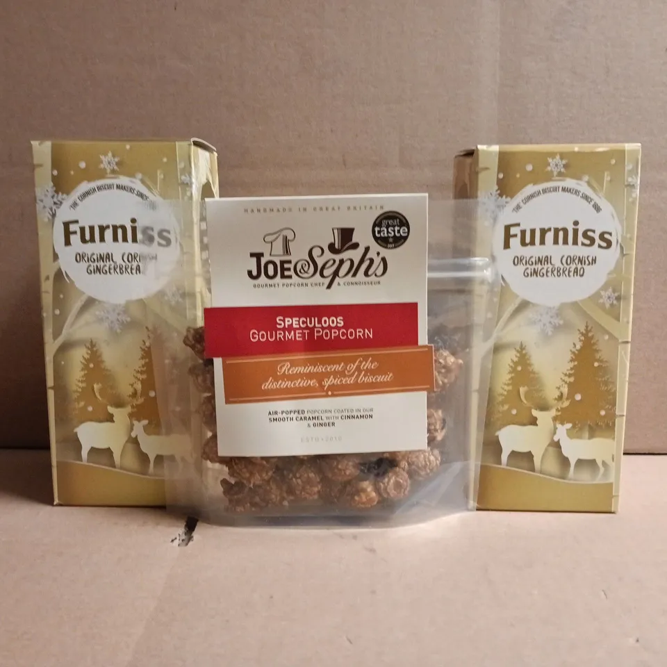 APPROXIMATELY 10 ASSORTED FOOD AND DRINK ITEMS TO INCLUDE POPCORN, GINGERBREAD, ETC