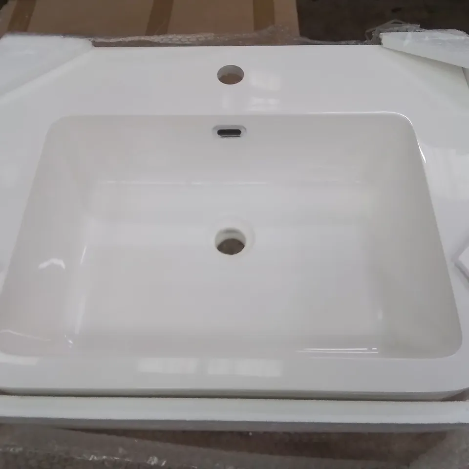 BOXED AS NEW VELDEAU ARNO 600MM SEMI RECESSED CAST BASIN IN WHITE