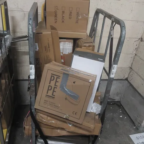 CAGE CONTAINING ASSORTED ITEMS INCLUDING: TOY FOAM BLASTER, TOILET RISER ECT // CAGE NOT INCLUDED