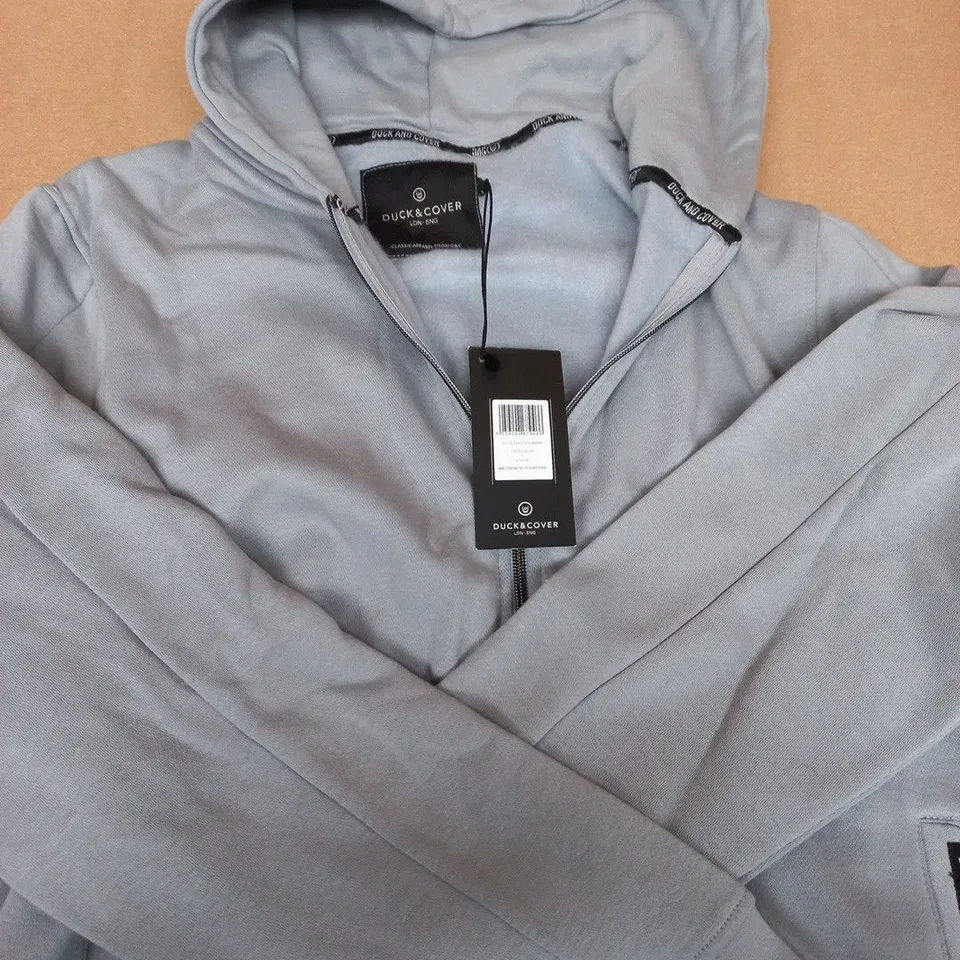 DUCK & COVER ZIP HOODIE – LIGHT GREY/BLUE, WITH TAG SIZE XL