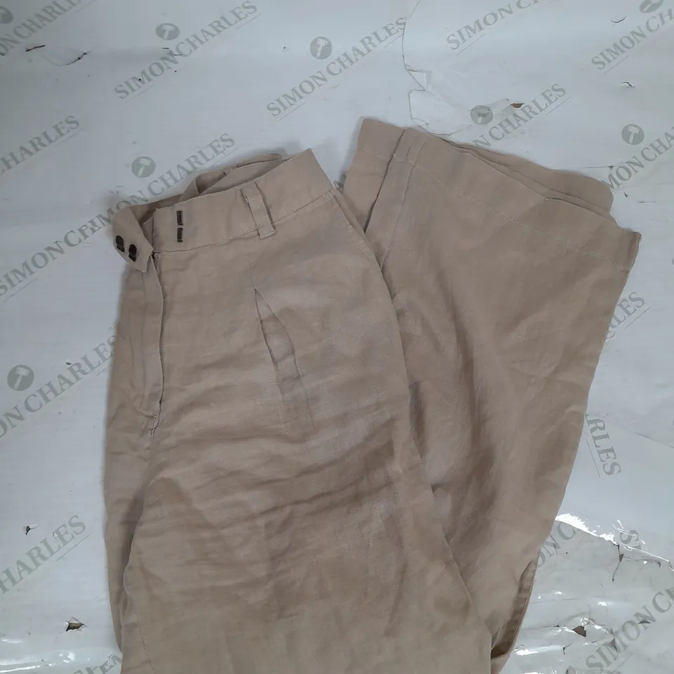 FATFACE STRAIGHT LEG PLEATED LINEN TROUSERS IN BEIGE SIZE 10R