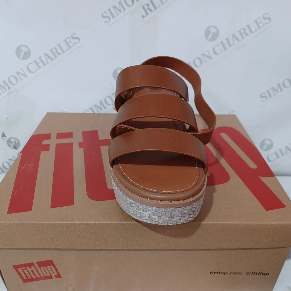 BOXED PAIR OF FITFLOP ELOISE BACK STRAP WEDGES IN LIGHT TAN - UK 7
