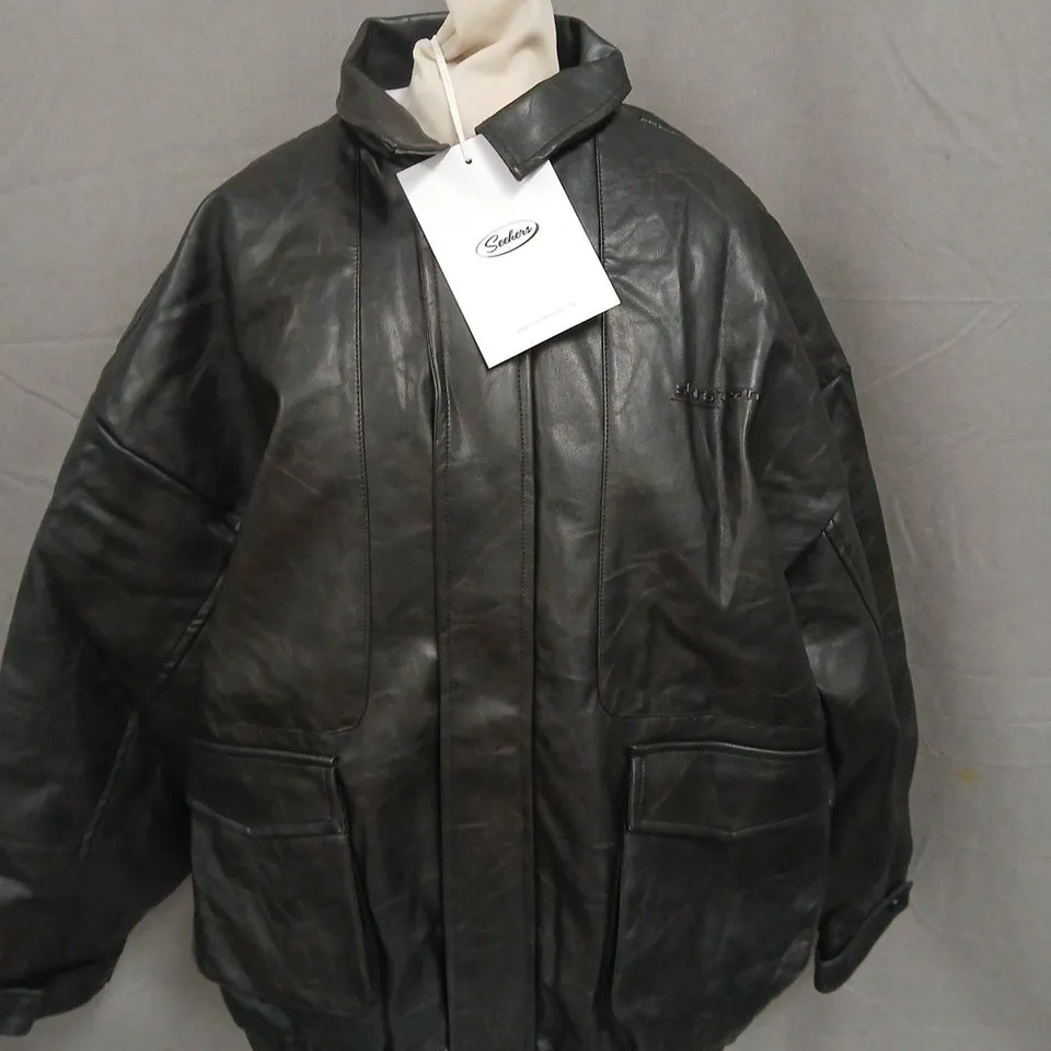 SISTER & SEEKERS JARGON OVERSIZED FAUX LEATHER JACKET - M