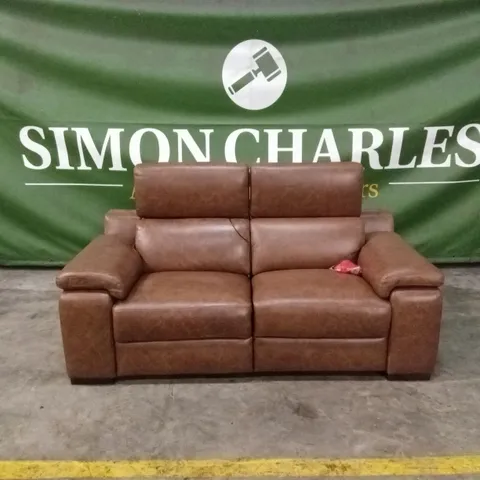 QUALITY DESIGNER ITALIAN MADE RICCARDO 2 SEATER ELECTRIC RECLINER LEATHER SOFA - BRANDY