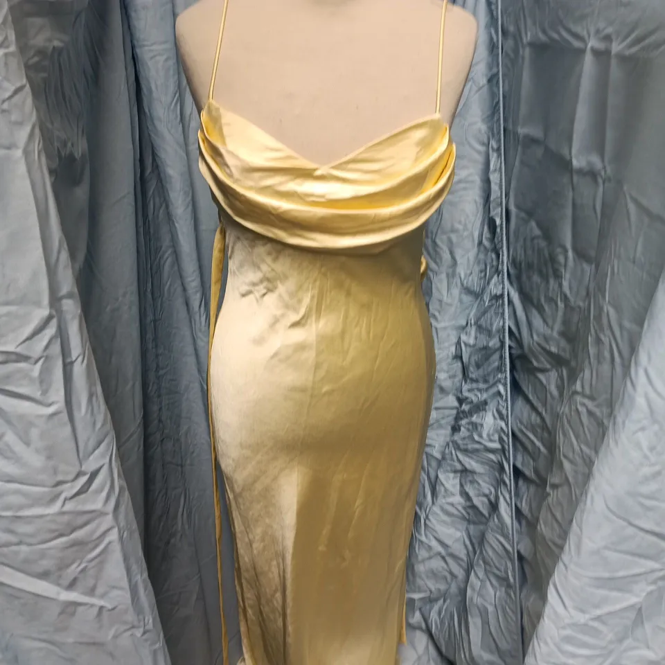 OH HELLO CLOTHING WOMEN'S SATIN EVENING DRESS – GOLD, SPAGHETTI STRAPS, DRAPED COWL NECK, UK SIZE S