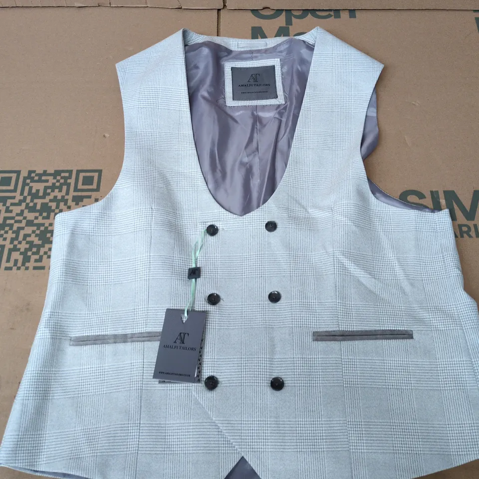 ALMAFI TAILORS SANTORINI WAISTCOAT IN LIGHT GREY CHECK - SIZE 46